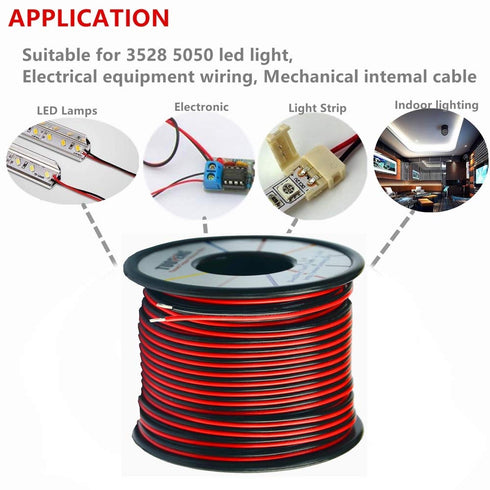 22awg 100 22 2 12V/24V TUOFENG Electrical Wire ft Gauge Led Wire Pin Extension Cable Wire Red Black Wires DC Cable