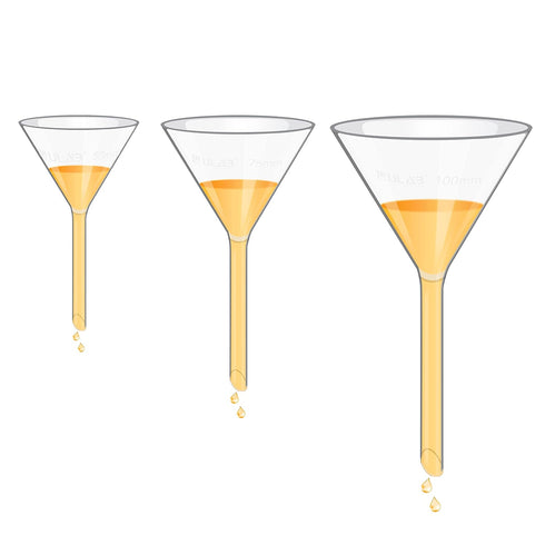 ULAB Scientific Glass Funnel Set - 50mm, 75mm, 100mm with Approx. 60° Angle, Short Stem, UGF1009