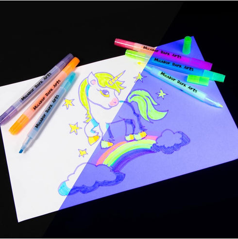 Micador Dark Arts Neon Glow Scented Highlighters, 6-Color Set, Kids Coloring & Drawing, Glows Under Blacklight, Ages 5+