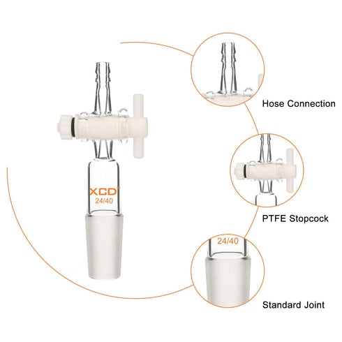 Vacuum Flow Control Adapter, Lab Glass Adapter with PTFE Stopcock, 24/40 Joint for Lab Supply