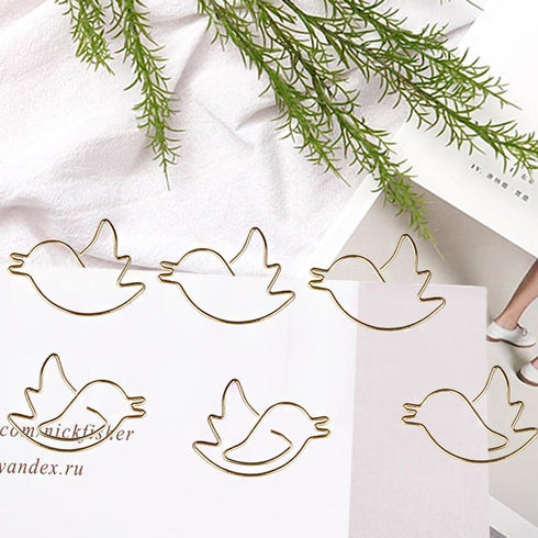 Cute Gold Bird Shape Paper Clips, 50 Pcs Creative Decoration Animal Shaped Paperclip for Organizing