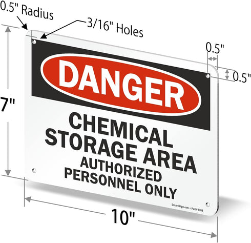 SmartSign - U9-1214-NA_7x10 "Danger - Chemical Storage Area, Authorized Personnel Only" Sign, Aluminum Black/Red on