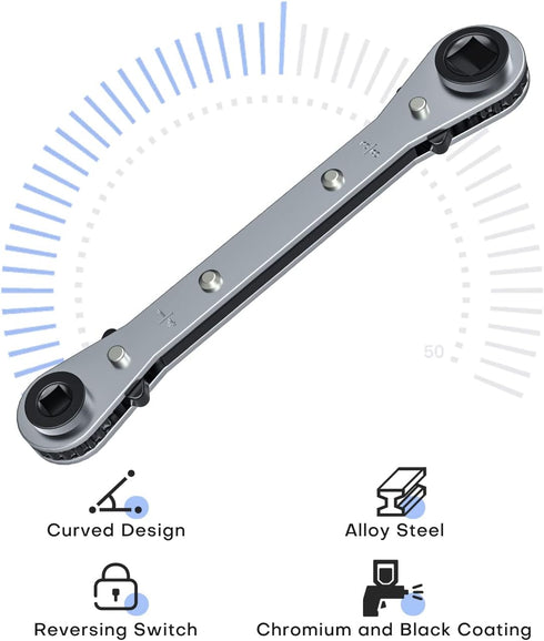 HVAC Service Wrench: Refrigeration Ratcheting Wrench 3/8 1/4 5/16'' 3/16'' with Hex Bit Adapter for Air Conditioning