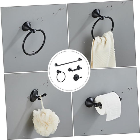 1Set WOONEKY Retro Black Towel Rack Stainless Steel Towel Ring for Bathroom Kitchen Vintage Design Towel Holder