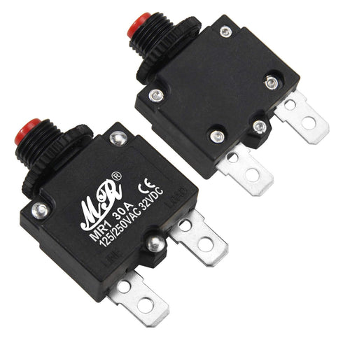 30 Amps Thermal Circuit Breakers 125/250V AC 32V DC Push Button Manual Reset Overload Protector Switch 30A 2 Pack