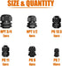 ISPINNER 32pcs Nylon Cable Gland Waterproof IP68 Adjustable 3-18mm, NPT 3/4, NPT 1/2, PG13.5 (Black)