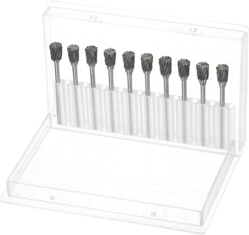 10pcs Carbide Rotary Burrs, 3/32" (2.35mm) Shank, 1/4" (6mm) Head Double Cut Inverted Cone N Shape Die Grinder Bits for