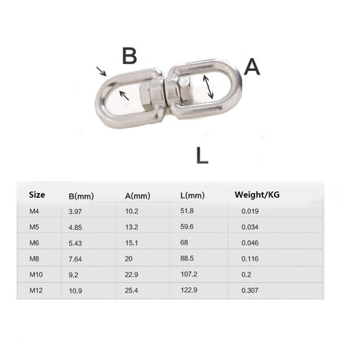 304 Stainless Steel Eye to Eye Swivel Ring, M6 1/4" Key Ring Connectors for Anchor Chain (5PCS)