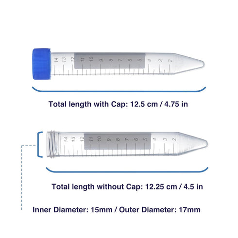 Conical Centrifuge Tubes 15mL, 50 Pack Plastic Test Tube with Screw Caps, Sterile Test Tubes with Lids
