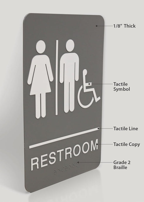 Headline Sign 5222 ADA Wheelchair Accessible Restroom Sign, 6 x 9 Inches, Light Gray/White, Made in USA