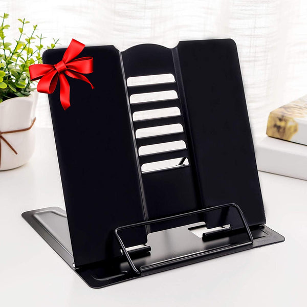 MSDADA Desk Book Stand Metal Reading Rest Cookbook Holder, Adjustable and Portable for Recipes and Textbooks