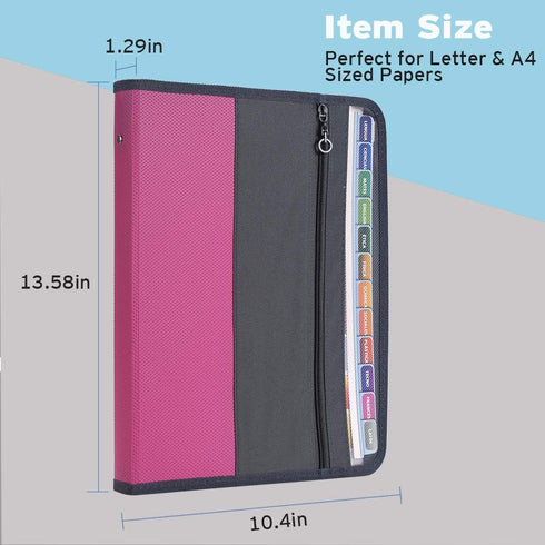 Sooez Accordion File Organizer with Zipper, 12 Pocket Expanding Folder, Portable Monthly Organizer, Pink