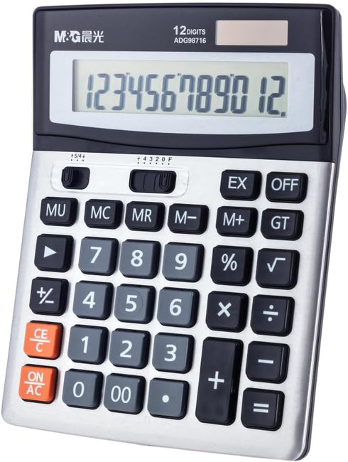 M&G Desk Calculator, 12 Digit Extra Large LCD Display, Dual Solar Power and Battery for Office Home School