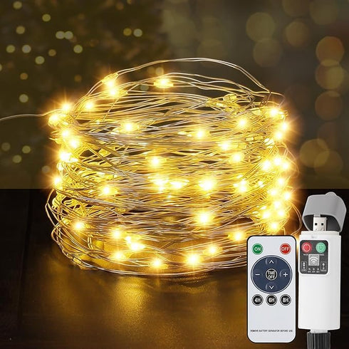 Wentwos 33FT 100 LED Rechargeable String Lights, USB Charging, IP65 Waterproof Outdoor Camping