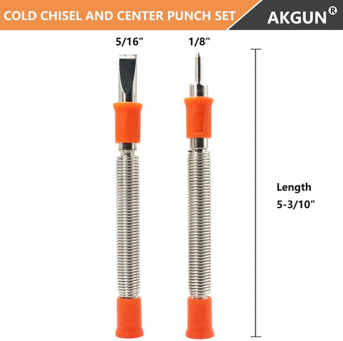 2-Piece Hammerless 5/16-Inch Cold Chisel and 1/8-Inch Center Punch Set, Spring Loaded Rivet Removal Set for Metal Wood by AKGUN