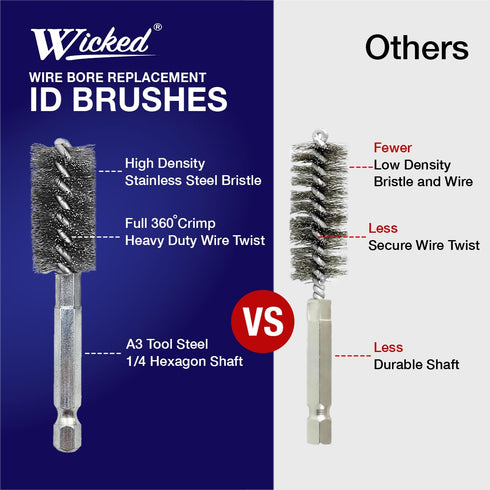 WICKED Professional ID Copper Tube Pipe Cleaner Replacement Brushes, 1/2" (6-Pack)