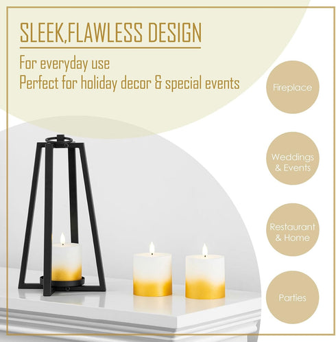 3"X3" Set 3 smtyle Vintage Plastic Flickering Flameless Pillar Candles Battery Operated White and Gold Fake Candles
