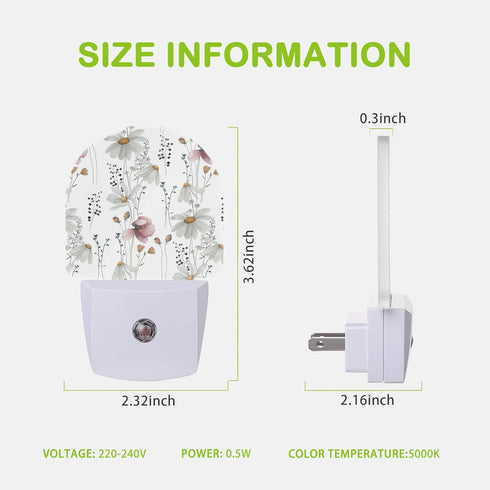 AOWULA Wildflowers Poppy Chamomile Night Light,Plug into Wall Nightlights with Dusk to Dawn Light Sensors,Nightlights