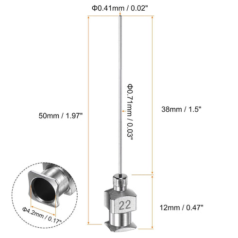 10pcs 22Gauge Stainless Steel Dispensing Needles, 1 1/2" All Metal Glue Needle Tube Blunt Tips Luer Lock for Thick Liquids, Ink, Glue, Lab Use