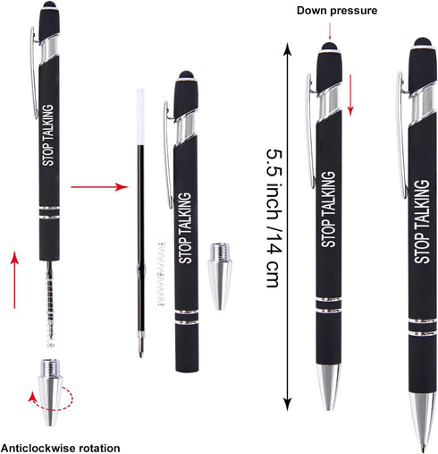Funny Pens, 12 Pcs Sarcastic Ballpoint Pens, Fine Point Smooth Writing Pens with Screens Touch Stylus Tips, Black Ink