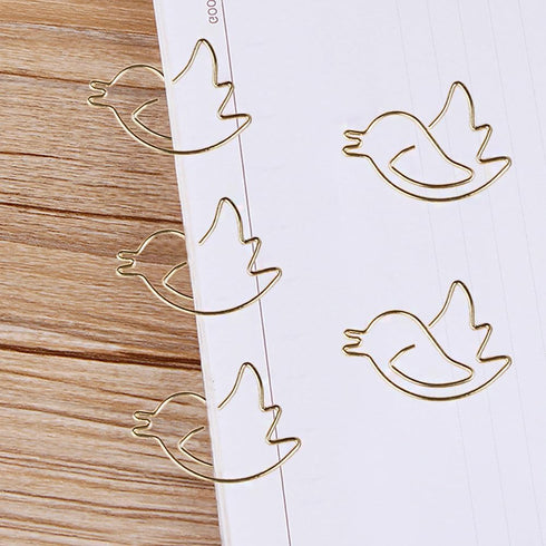 Cute Gold Bird Shape Paper Clips, 50 Pcs Creative Decoration Animal Shaped Paperclip for Organizing