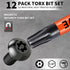 12-Pack Set (T5-T40) 3-Inch S2 Set, 1/4" Impact Security Torx Bit Long, Steel, Professional Tamper Proof Star Bits