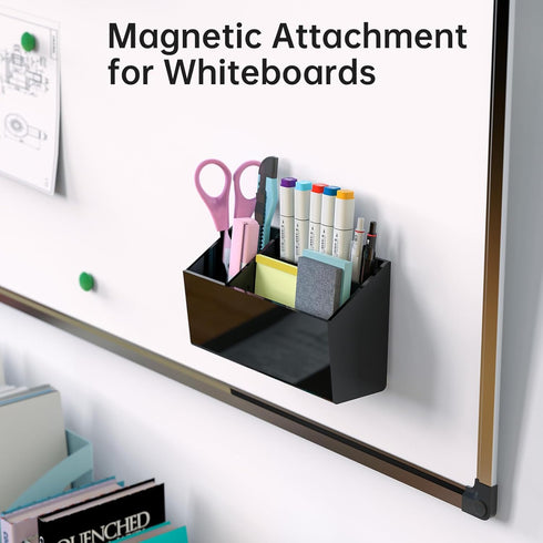 Black Acrylic Magnetic Pen Holder - Large Self Adhesive Wall Dry Erase Marker Holder for Home, School, Office