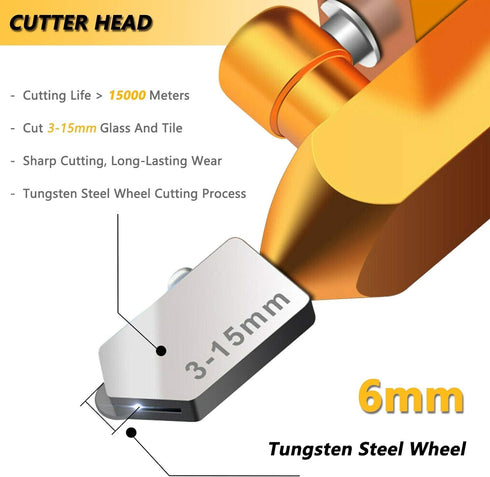 Canitu 2 in 1 Manual Tile Glass Cutter Tool Kit with 3-15 mm Tungsten Steel Blades for DIY Cutting