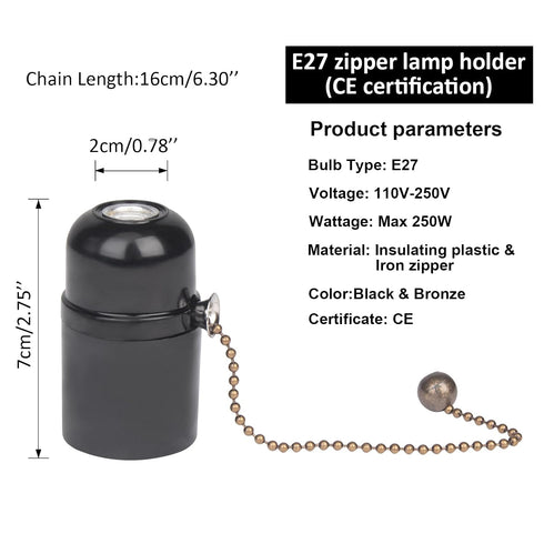 2E26 Bulb Bulb FIRVRE Retro lamp Holder with Pull Chain,Waterproof lamp Bases,Edison Vintage Holder,Screw Adapter