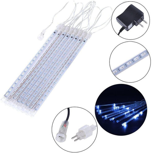 Blue Rain Drop Lights - 8 Tubes 30cm 144 LEDs Meteor Shower Cascading String Lights for Outdoor Christmas Party