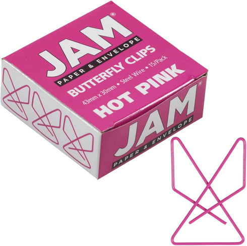 JAM PAPER Colorful Butterfly Clips - Pink Paper Clamps, 15/Pack