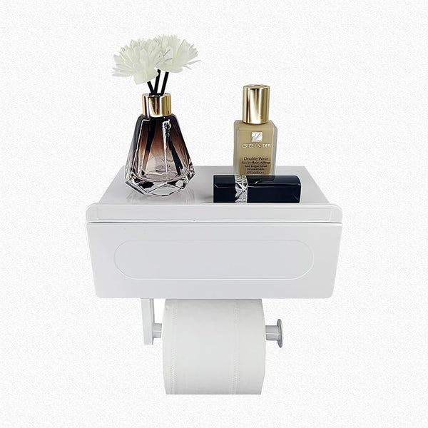 Generic Toilet Paper Holder with Built-in Storage Drawer | Glossy Plastic Bathroom Organizer