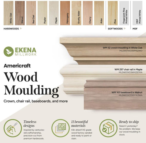 WM144 1/4"D 3/4"W 96"L, - Americraft Screen Moulding, Solid Hardwood, x x Stain Grade Walnut