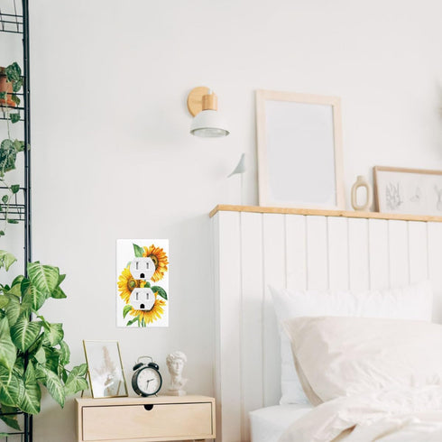 Pznen 1-Gang 4.5x2.76 Inch Watercolor Sunflowers Bouquet Outlet Covers, Yellow Floral Duplex Receptacle Wall Plate