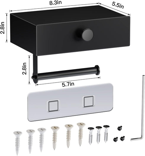 VOLDRA Toilet Paper Holder with Shelf Black Wipes Dispenser for Bathroom Toilet Paper Holder with Storage Upgrade