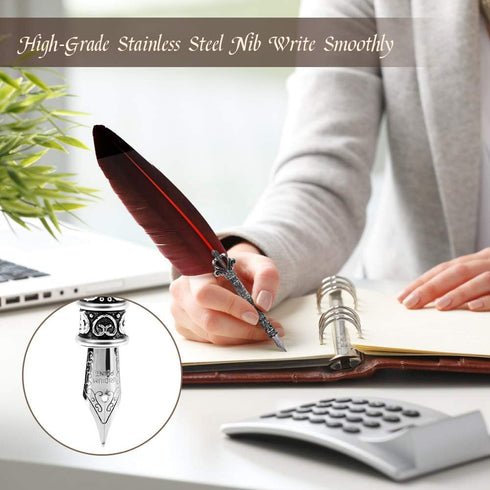 Ejoyous Quill Pen, Hand Made Antique Quill Dip Pen, Calligraphy Writing Pen with Empty Ink Bottle