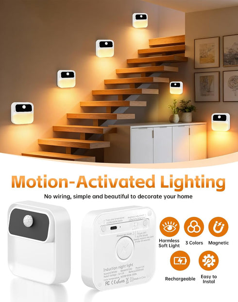 Indoor,2500mAh 3 Pack) Stair Lights Rechargeable, Wireless Motion Sensor Night Light,Adjustable