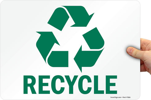 SmartSign U1-1028-ND Adhesive Vinyl Label, "Recycle" with Graphic, 10" high x 14" wide, Green on White