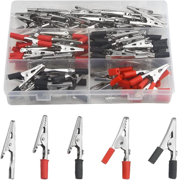 WMYCONGCONG 120 PCS Metal Alligator Clips, Electrical Test Clamps Assortment Kit with Plastic Hands, Red Black