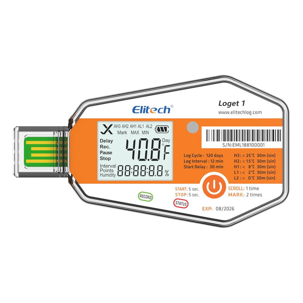 Elitech WHO PQS Certificated Temperature Data Logger 120 Days with Light Sensor, Single Use Temperature Recorder