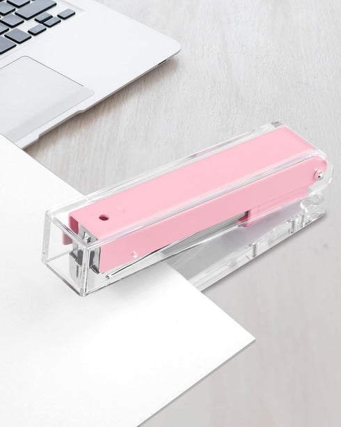Clear Acrylic Stapler, Elegant Modern Desktop Stapler for Home, Office, or School, Pink