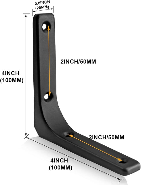 4Pcs L Wall Bracket, 4 x 4 Inch Heavy Duty Floating Shelf Bracket, Iron Joint Angle Bracket with Screws