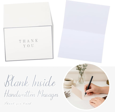 60 3.5 5 Inch Gueevin Pcs Thank You Cards with Envelopes and Stickers Bulk x Silver Border Blank Thank You Note Card