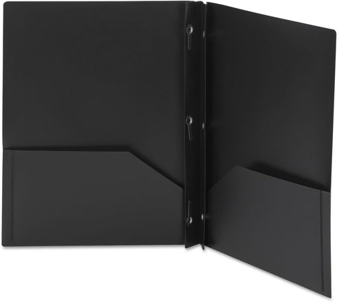 Smead Poly Two-Pocket Folder, Tang-Style Fastener, Letter Size, Black, 25 per Box