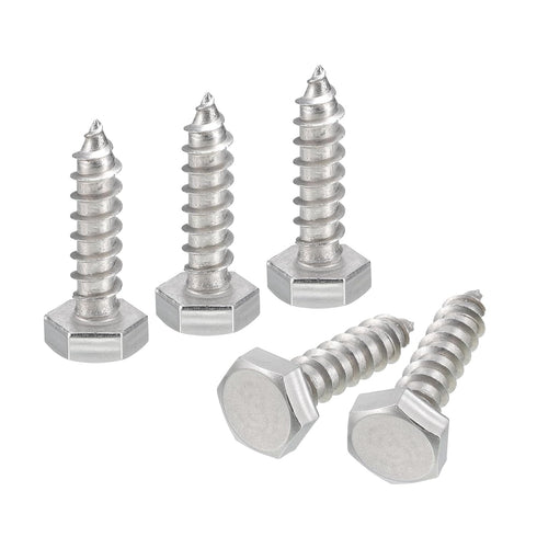 uxcell 5pcs Hex Head Lag Screws Bolts, 1/4" x 1" 304 Stainless Steel Partial Thread Wood Screws