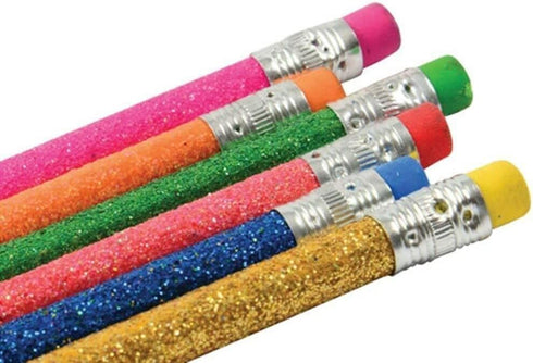 Sparkle Glitter Fun #2 Lead Pencils, 12 Pack with 6 Glitter Colors: Yellow, Red, Pink, Green, Blue, Orange