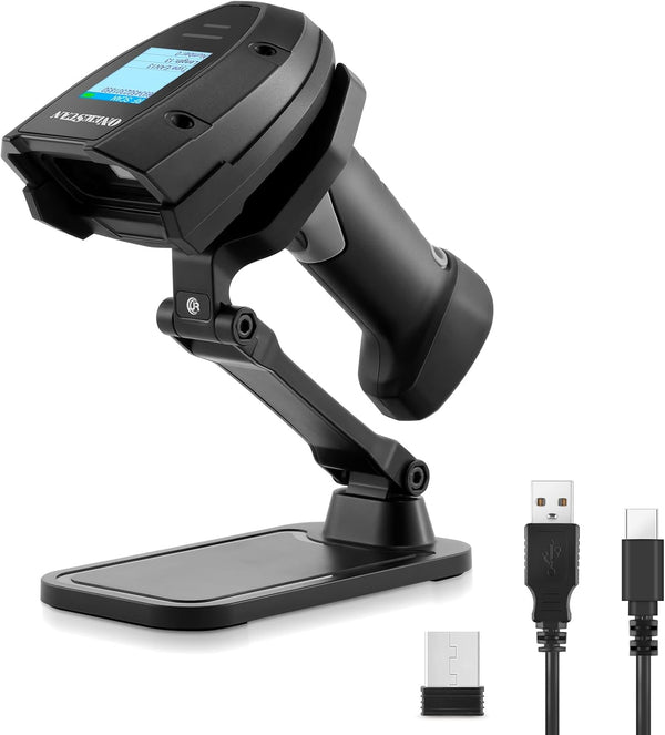 onewscan Barcode Scanner Wireless, 1D Laser Bar Code Scanners with Stand 2.4G Wireless