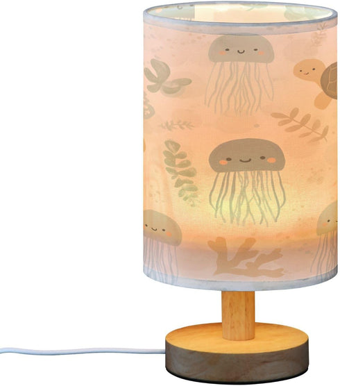 ALAZA Doodle Jellyfish Turtle Bedside Table Lamp with USB Port for Bedroom Nightstand Lamps Night Light Linen Fabric
