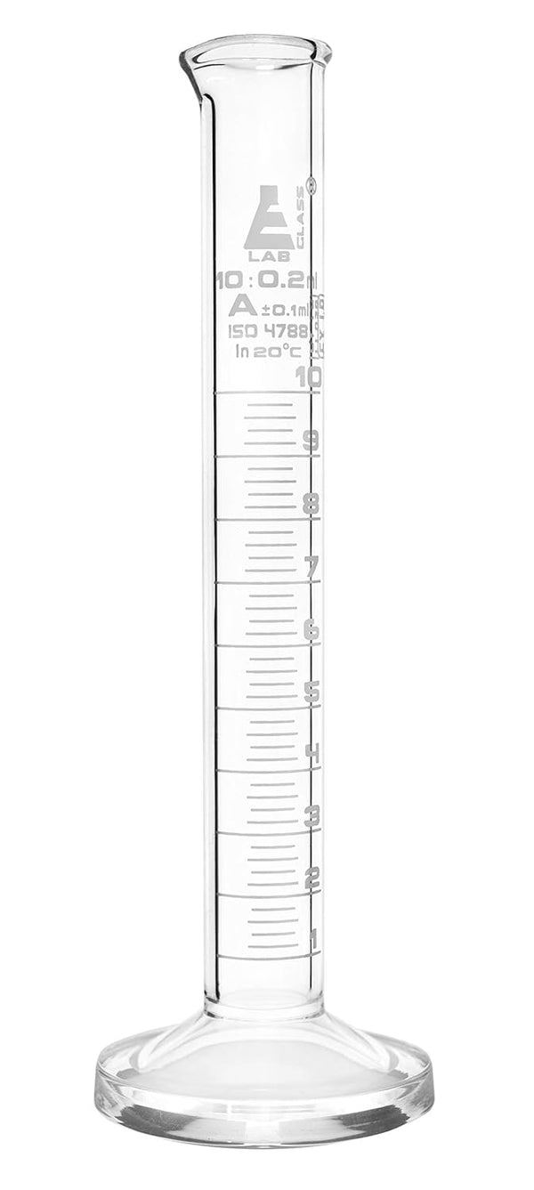 EISCO Graduated Cylinder, 10ml - Class A Tolerance ±0.10ml, Round Base, Borosilicate 3.3 Glass