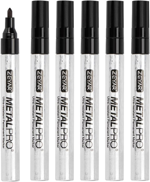 ZEYAR Permanent Markers, Bullet Tip, Waterproof Quick Drying Ink - Great on Plastic, Wood, Stone, Metal (6 Black)